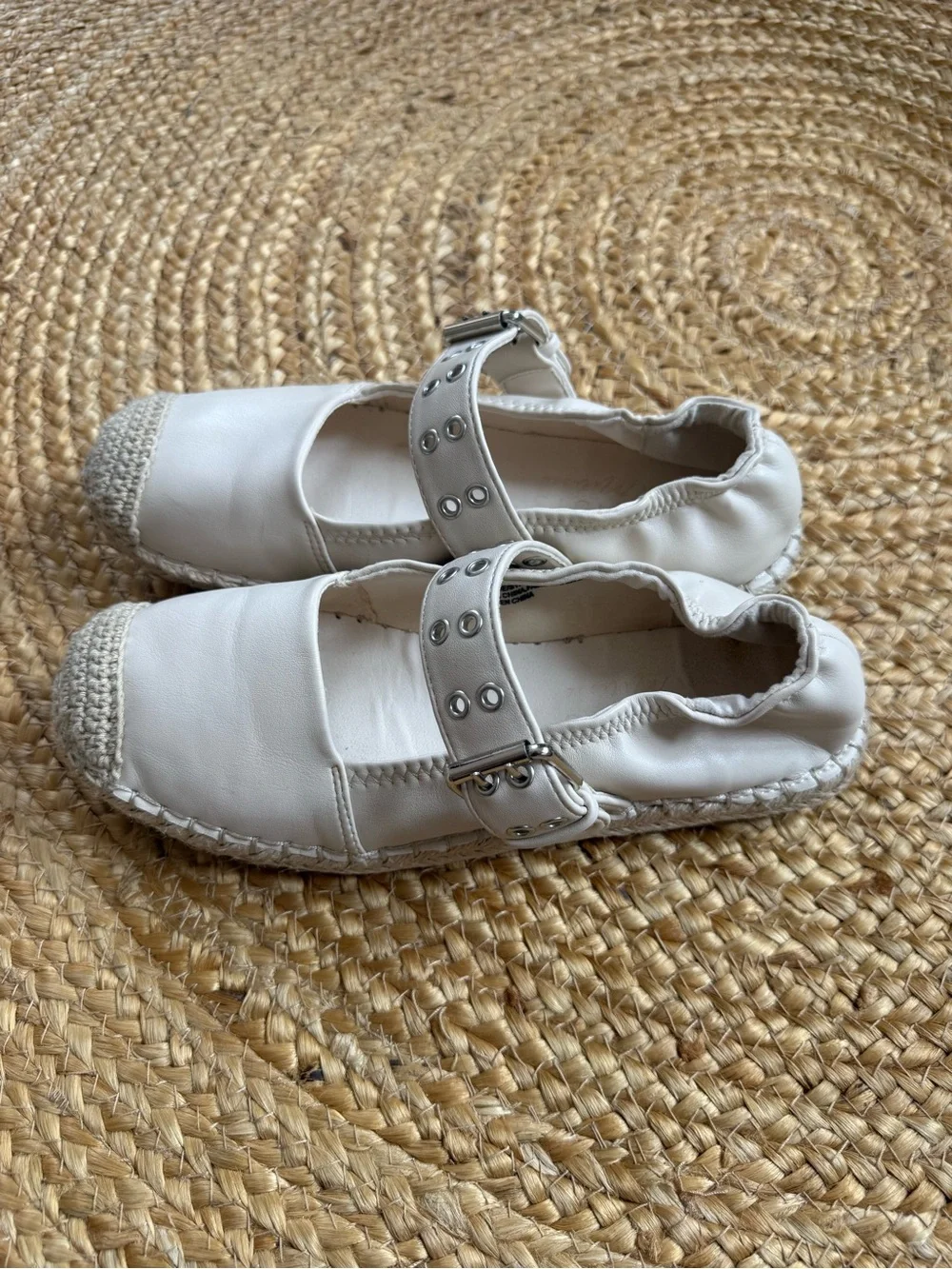 Anthropologie Ivory Mary Jane Espadrille Shoes with Buckle Strap